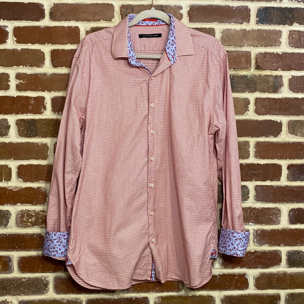 Hammer Made Red Pattern Button Down Shirt Size 16… - image 1